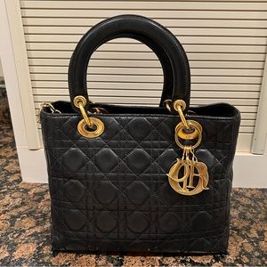 100% Authentic Christian Dior Black Lady Dior Hand Bag